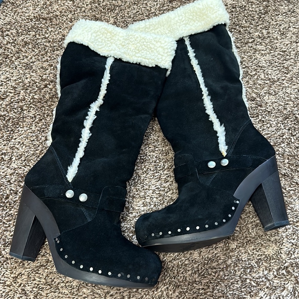 Nine West Black Suede Wool Tall Heeled Boots Size 9